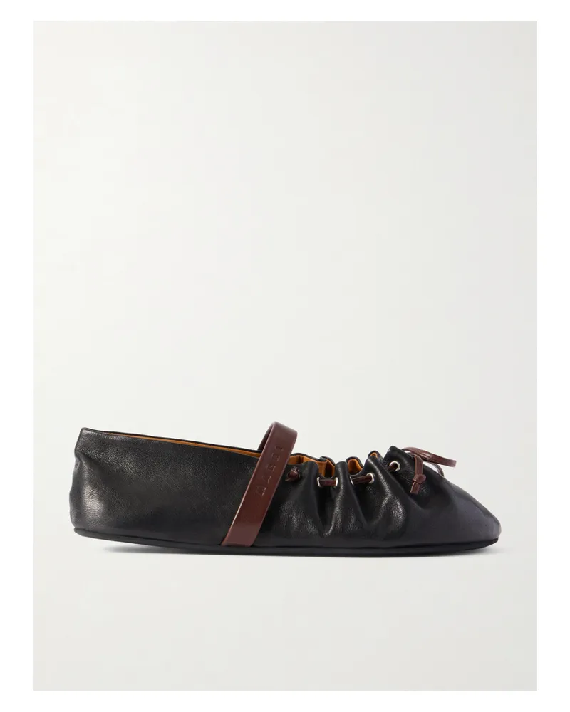 Marni Dancer Bow-detailed Leather Ballet Flats - Black Black