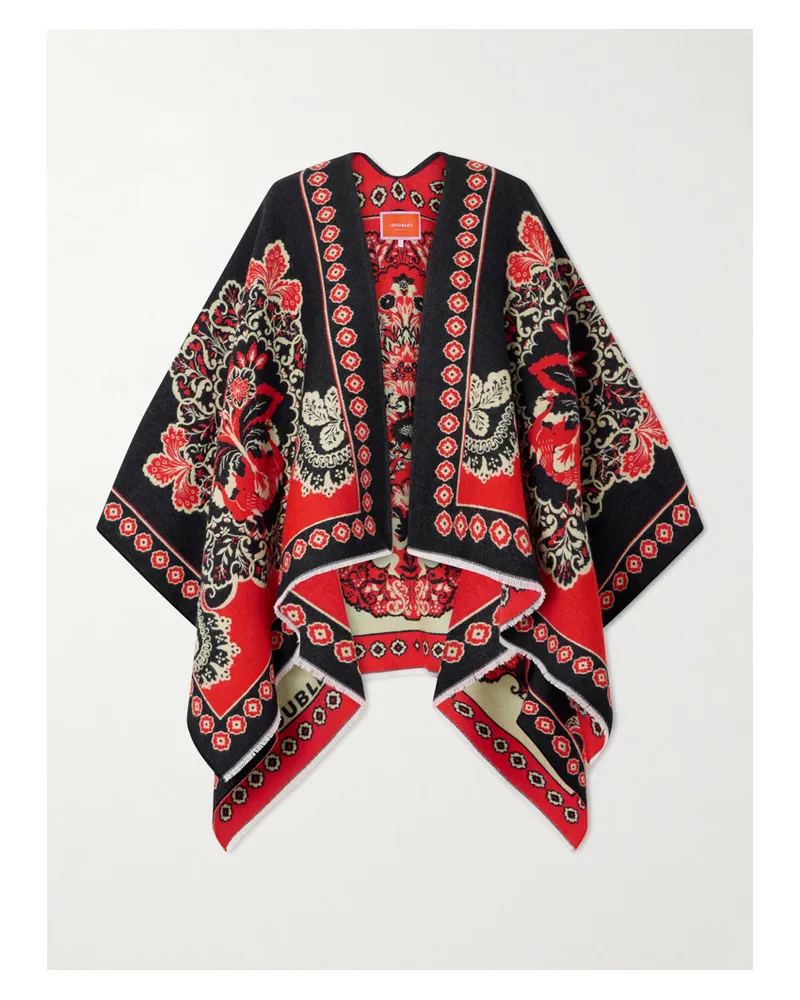 La DoubleJ Soul Frayed Wool And Silk-blend Jacquard Poncho - Red Red