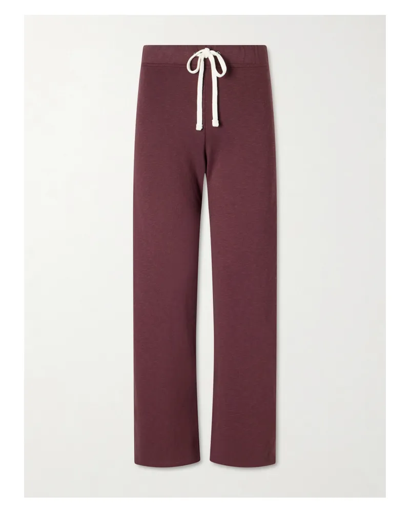 James Perse Cropped Cotton-terry Wide-leg Track Pants - Burgundy Burgundy