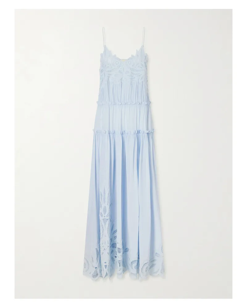 Ulla Johnson Filippa Lace-trimmed Silk Gown - Blue Blue