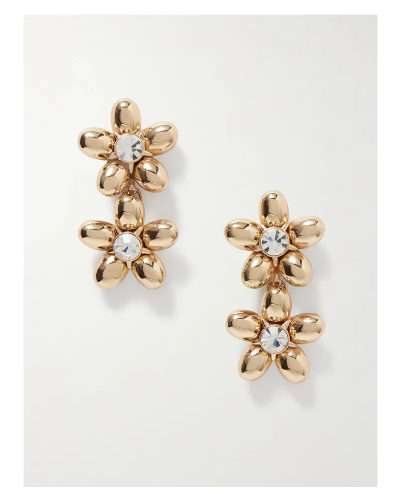 Carolina Herrera New York Double Flower Goldfarbene Ohrringe Mit Kristallen Gold