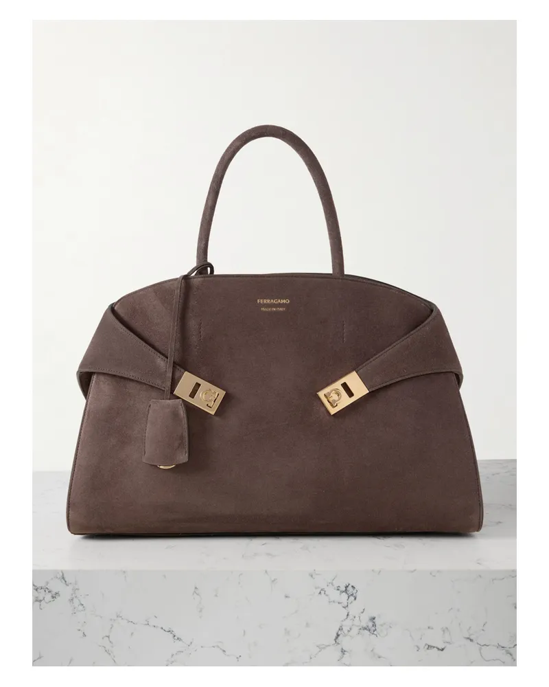 Ferragamo Hug Suede Tote - Brown Brown