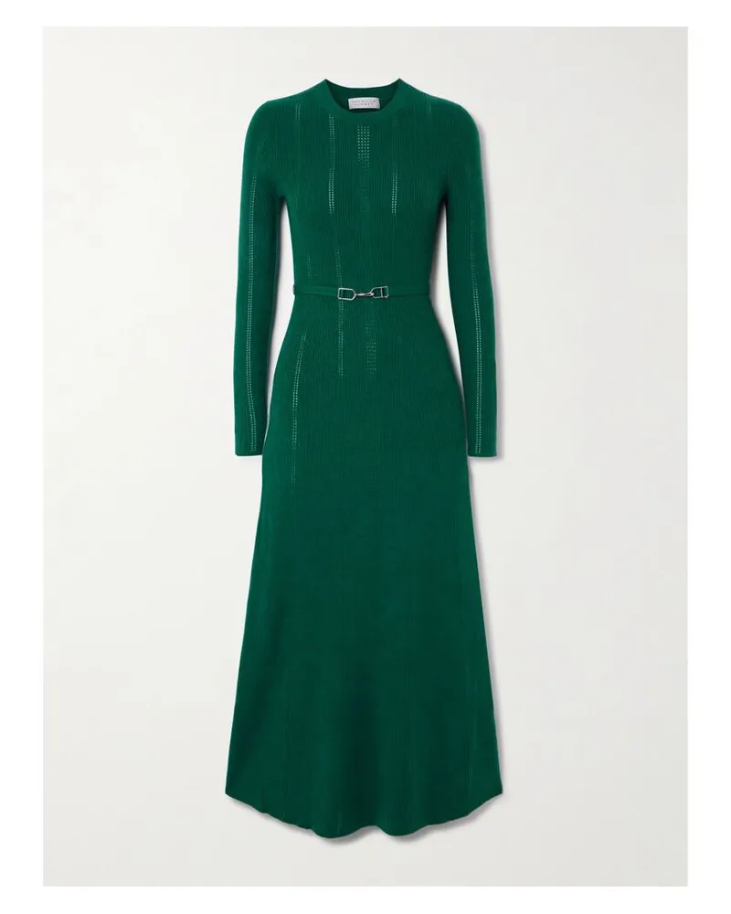 Gabriela Hearst Imagene Midikleid Aus Wolle Aus Geripptem Pointelle-strick Mit Gürtel - Grün Grün