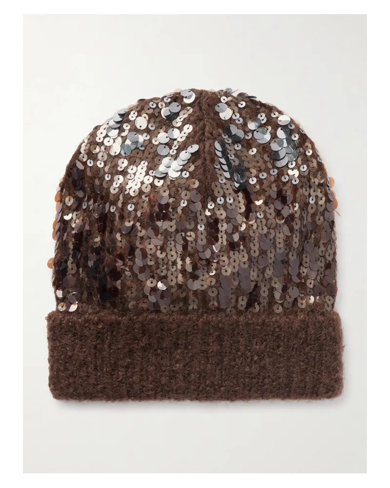 Brunello Cucinelli Beanie Aus Einer Gerippten Mohairmischung Mit Pailletten - Braun Braun