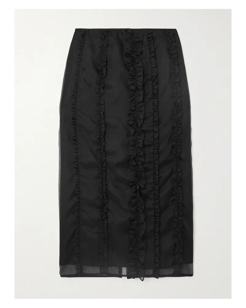 Cecilie Bahnsen Ocean Midirock Aus Seidenorganza Mit Rüschen - Schwarz Schwarz