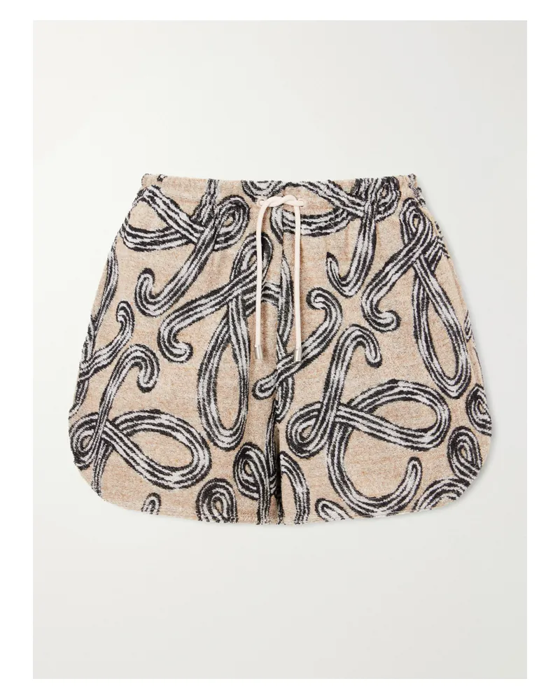 Loewe Printed Straight-leg Cotton-blend Terry Shorts - Neutrals Neutrals