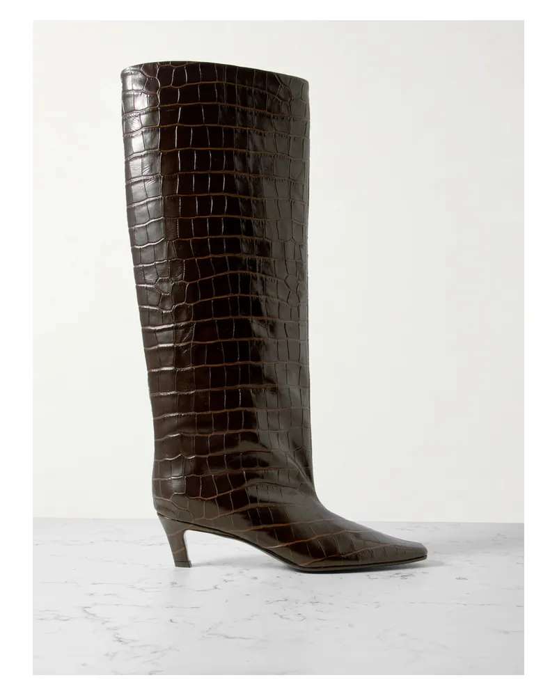 Totême Croc-effect Leather Knee Boots - Brown Brown