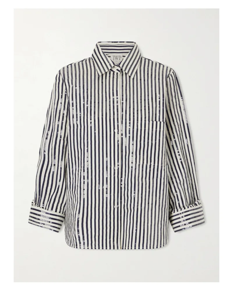 TWP Next Morning Hemd Aus Gestreifter Popeline Aus Einer Baumwollmischung Mit Pailletten - Blau Blau