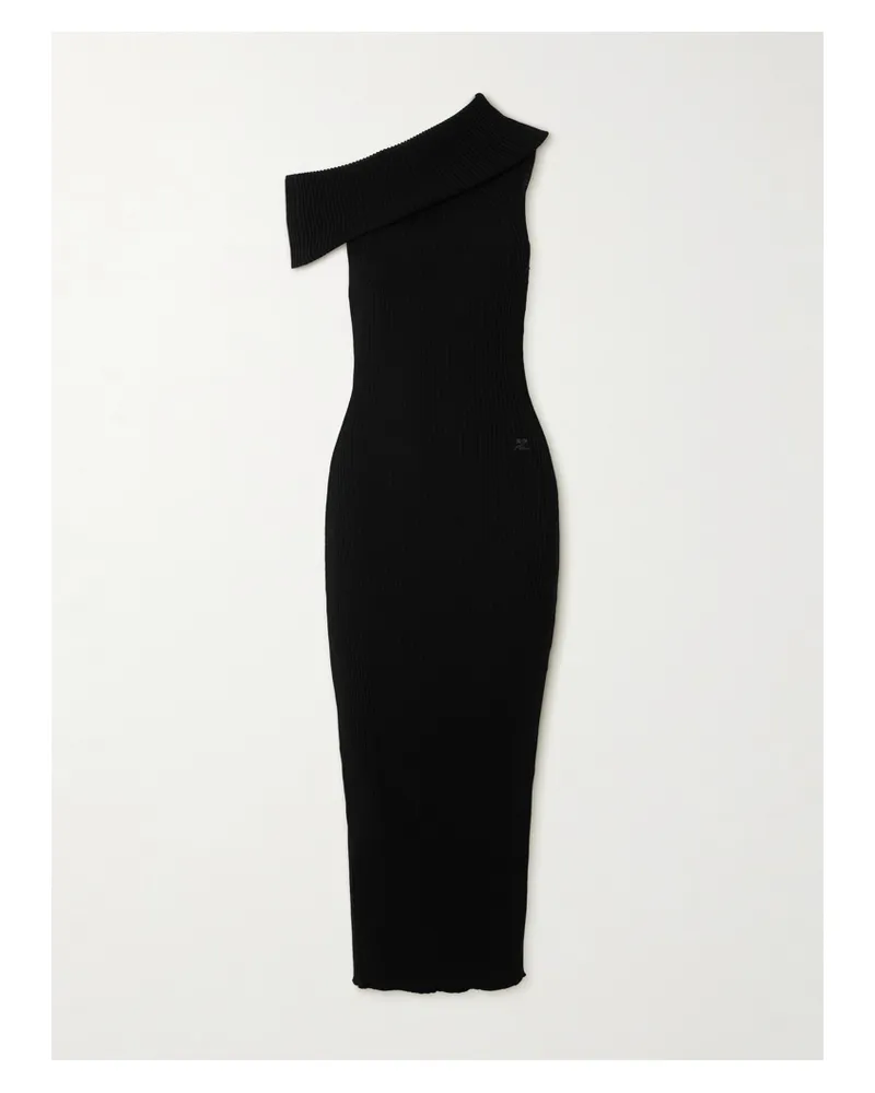 Courrèges Twist Asymmetrisches Midikleid Aus Rippstrick Mit Stickerei - Schwarz Schwarz