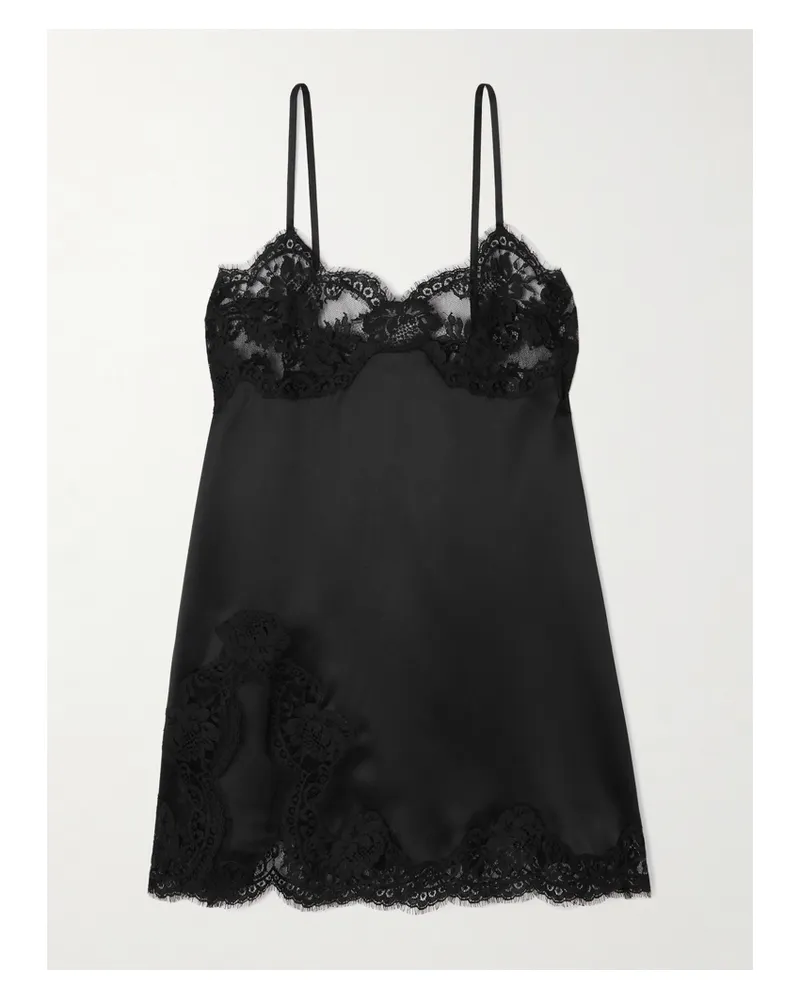 Dolce & Gabbana Minikleid Aus Satin Aus Einer Seidenmischung Mit Spitzenbesätzen - Schwarz Schwarz
