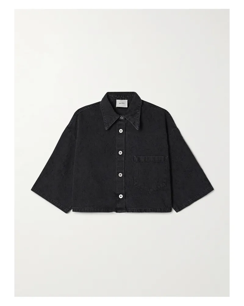 HALFBOY Verkürztes Jeanshemd In Distressed-optik - Schwarz Schwarz