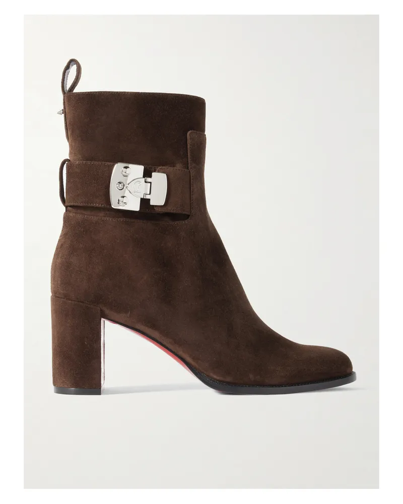 Christian Louboutin Booty Lock 70 Embellished Suede Ankle Boots - Brown Brown