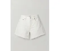 Long Parker Jeansshorts Aus Denim In Distressed-optik - Weiß