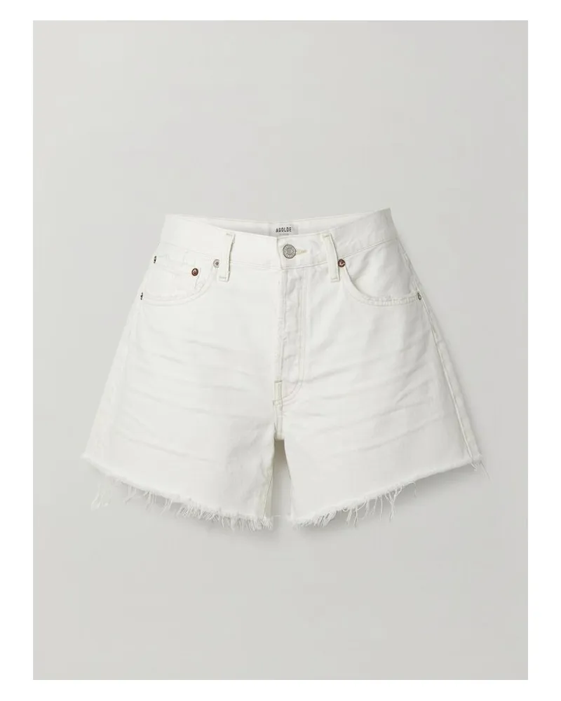 AGOLDE Long Parker Jeansshorts Aus Denim In Distressed-optik - Weiß Weiß