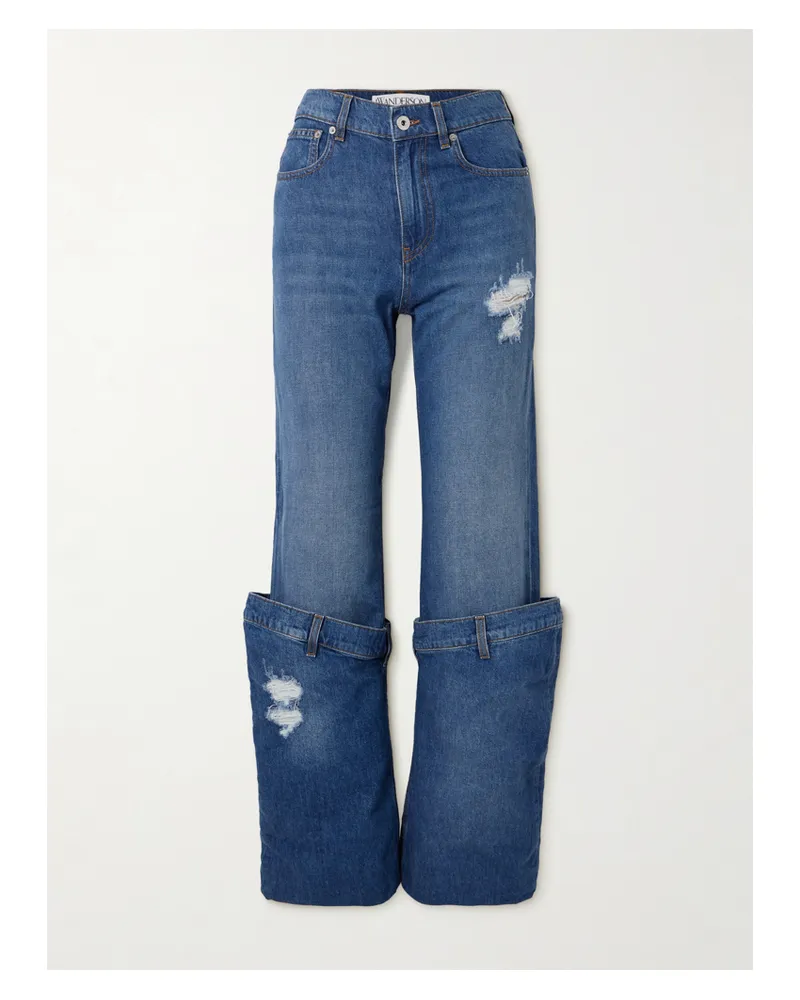 J.W.Anderson Bucket Tief Sitzende, Mehrlagige Boyfriend-jeans Mit Distressed-details - Blau Blau