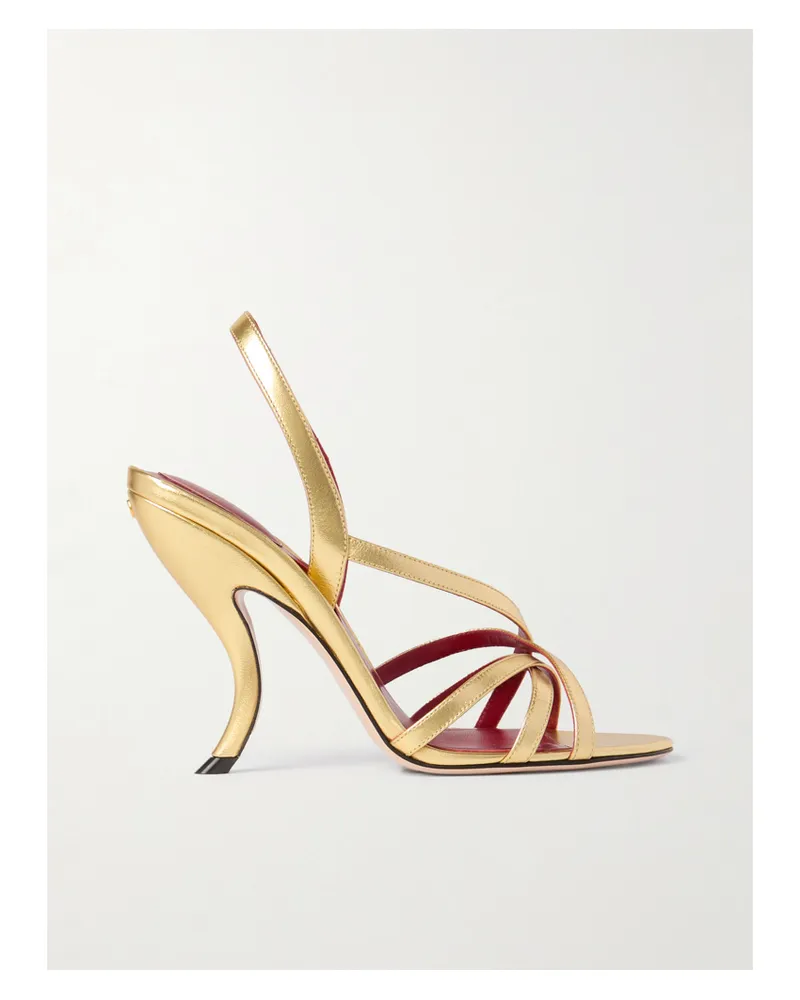 Valentino Garavani Fetishique 105 Slingback-sandalen Aus Metallic-leder - Gold Gold