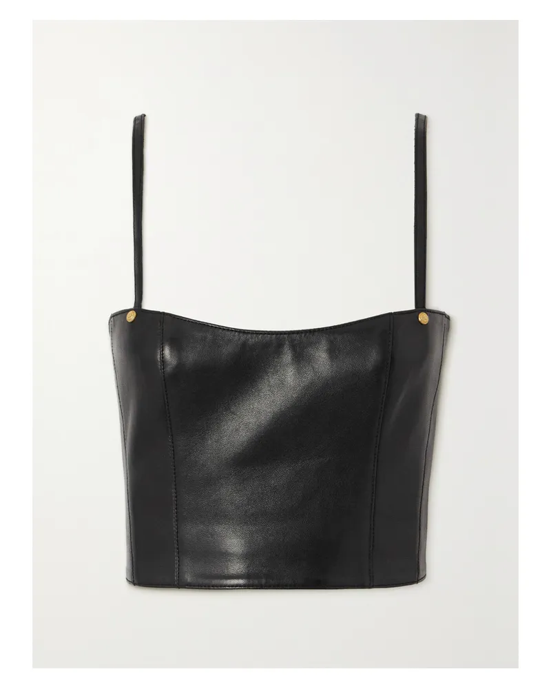 Balmain Verkürztes Bustier Aus Leder Mit Verzierungen - Schwarz Schwarz