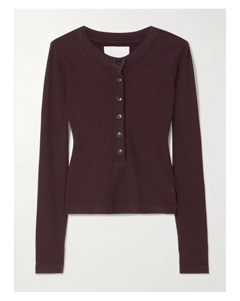 Citizens of humanity Varra Ribbed Stretch Cotton And Lyocell-blend Henley Top - Burgundy Burgundy