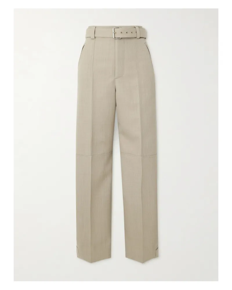 Bottega Veneta Belted Paneled Wool-twill Tapered Pants - Neutrals Neutrals