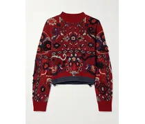 Pullover Aus Jacquard-strick Aus Einer Wollmischung Mit Shell-besatz Und Stickerei - Rot