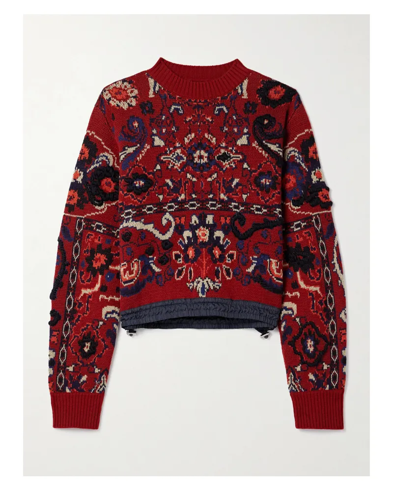 Sacai Pullover Aus Jacquard-strick Aus Einer Wollmischung Mit Shell-besatz Und Stickerei - Rot Rot