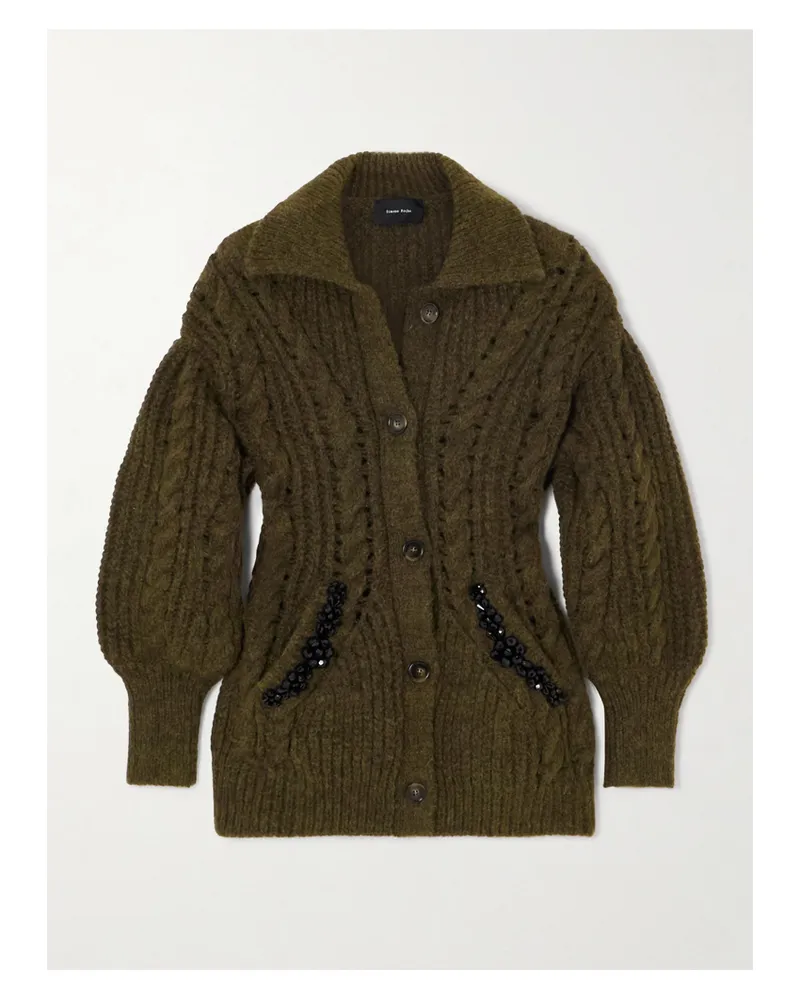 Simone Rocha Cardigan Aus Metallic-zopfstrick Mit Verzierungen - Grün Grün