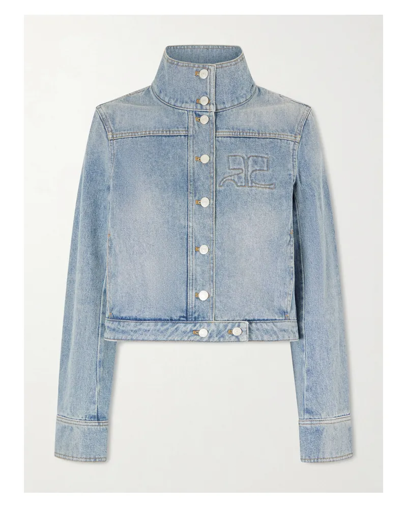 Courrèges Reedition Cropped Embroidered Denim Jacket - Blue Blue