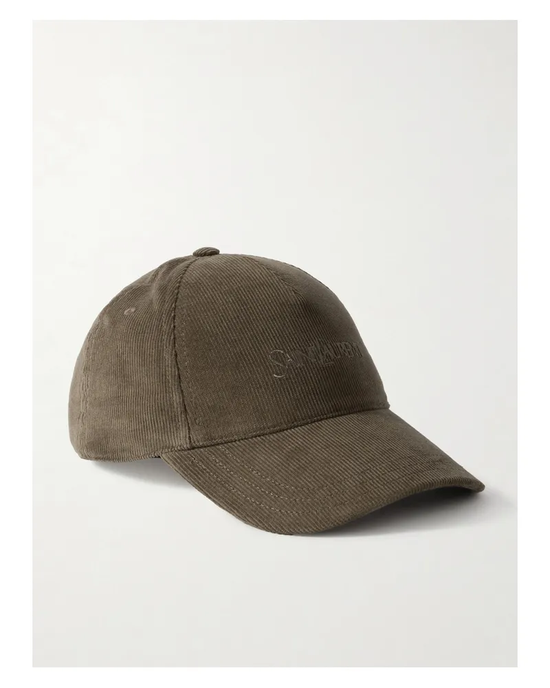 Saint Laurent Embroidered Cotton-corduroy Cap - Green Green