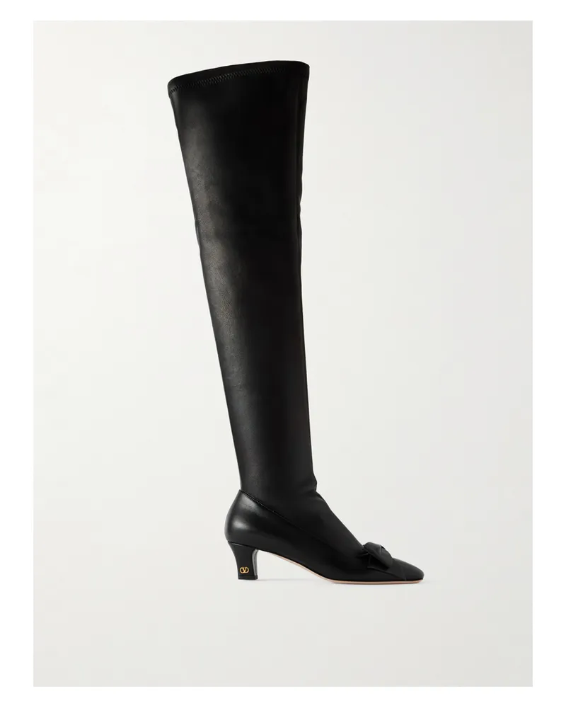 Valentino Garavani Bowow 45 Leather Over-the-knee Boots - Black Black
