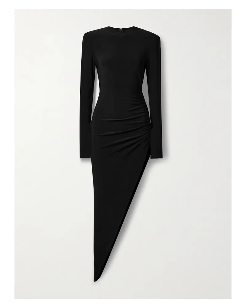 Norma Kamali Asymmetric Ruched Stretch-jersey Dress - Black Black