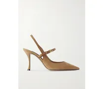 Italian Tailoring Slingback-pumps Aus Veloursleder Mit Besätzen Aus Leder - Braun