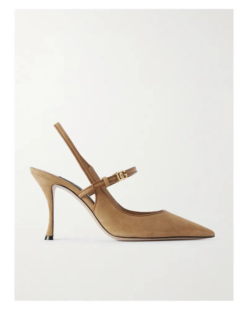 Dolce & Gabbana Italian Tailoring Slingback-pumps Aus Veloursleder Mit Besätzen Aus Leder - Braun Braun
