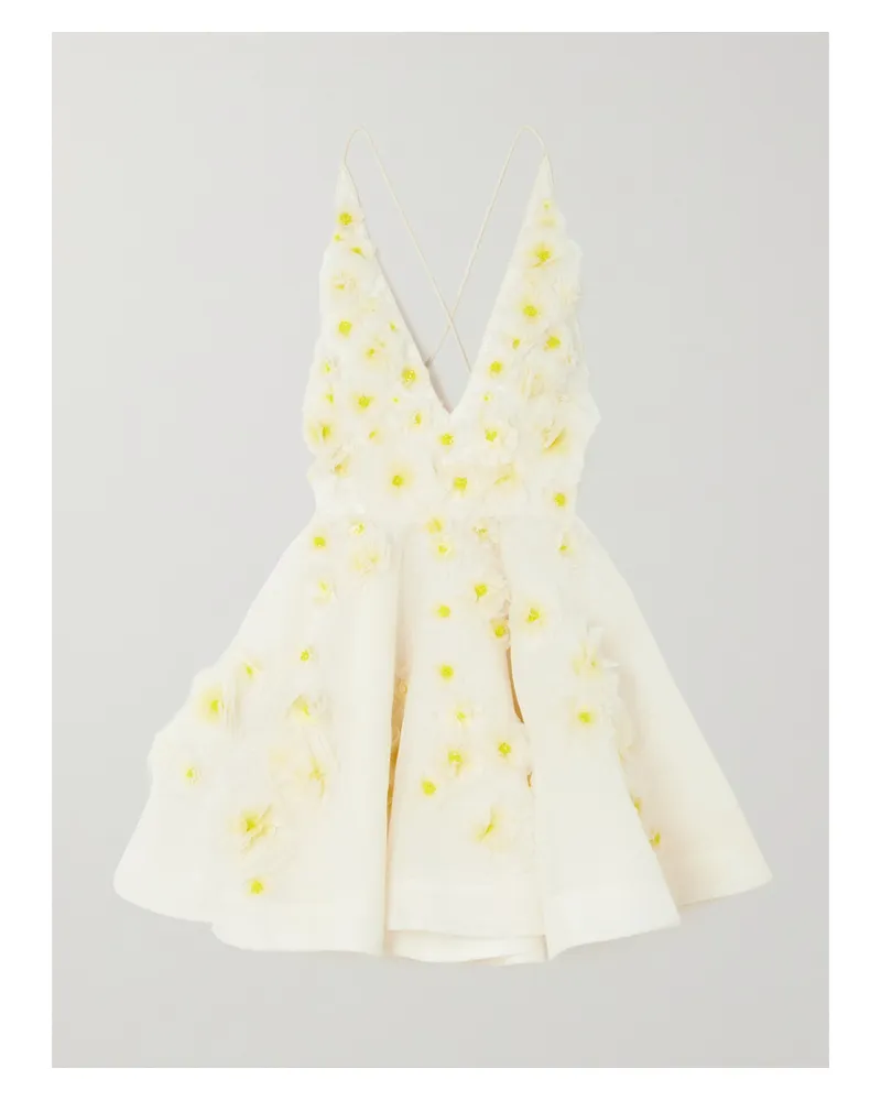 Zimmermann Daisy Minikleid Aus Einer Leinen-seidenmischung Mit Verzierungen - Elfenbein Elfenbein