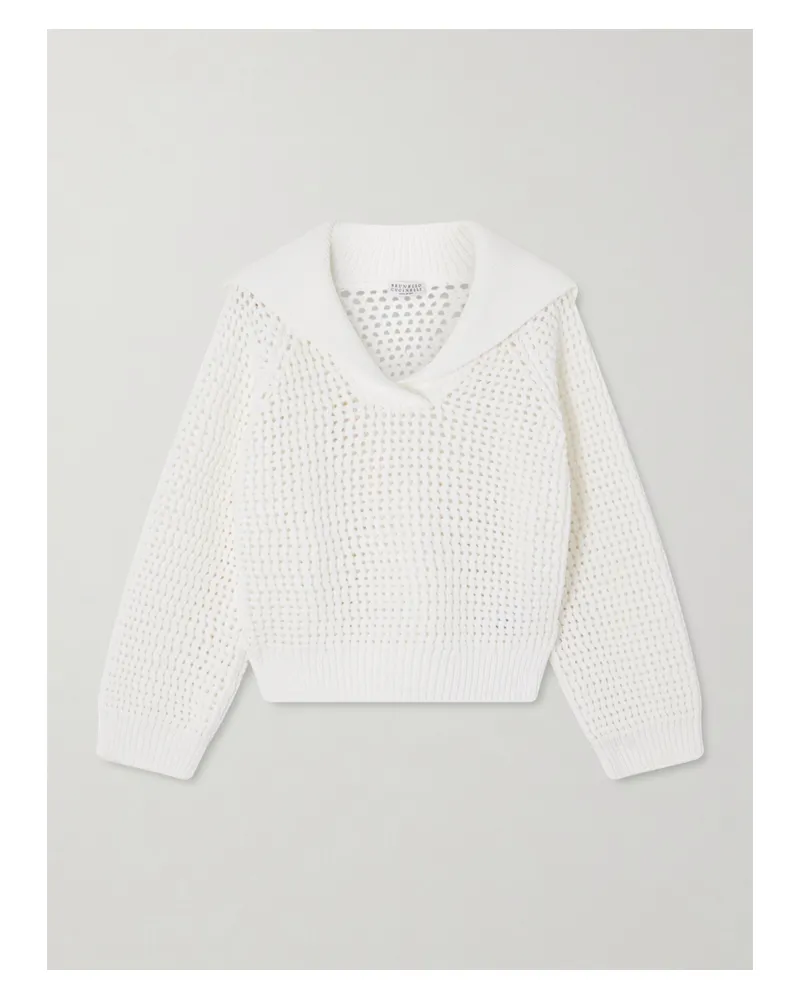 Brunello Cucinelli Pullover Aus Einer Baumwollmischung In Lochstrick - Weiß Weiß