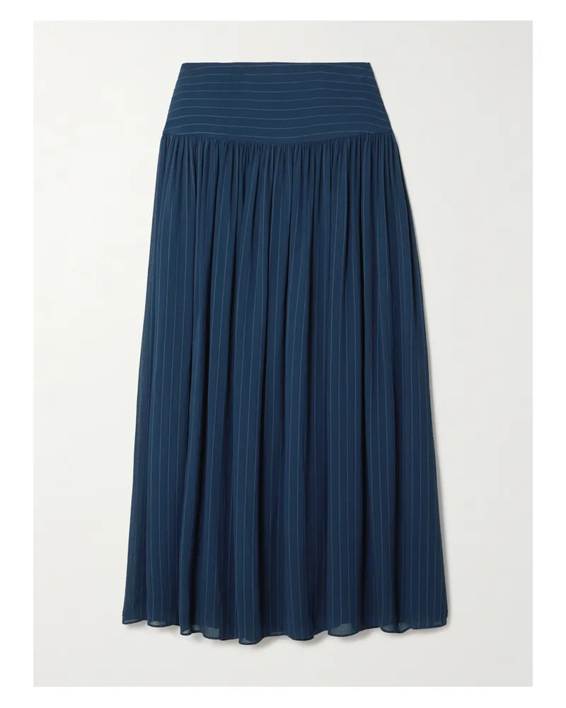 Joseph Santos Pinstriped Gathered Crepe Midi Skirt - Blue Blue
