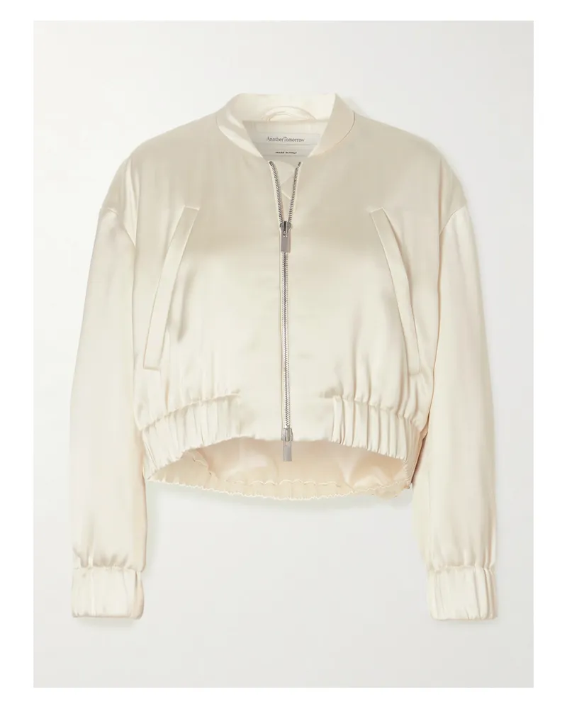 Another Tomorrow Verkürzte Bomberjacke Aus Satin - Creme Creme