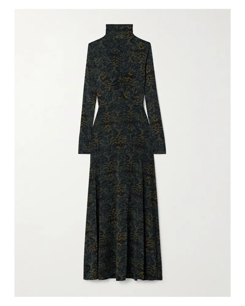 Ulla Johnson Koa Maxikleid Aus Bedrucktem Stretch-jersey Mit Raffungen Und Stehkragen - Grün Grün