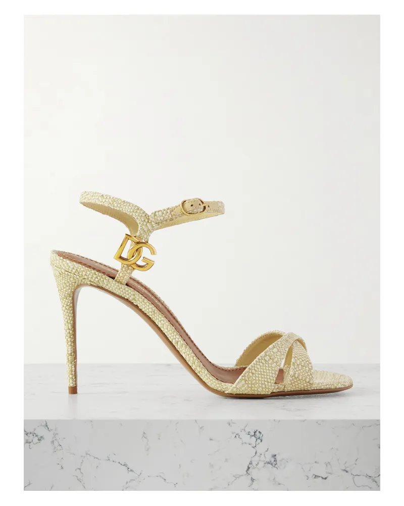 Dolce & Gabbana Sandalen Aus Raffiabast Mit Logodetail Und Verzierungen - Gelb Gelb