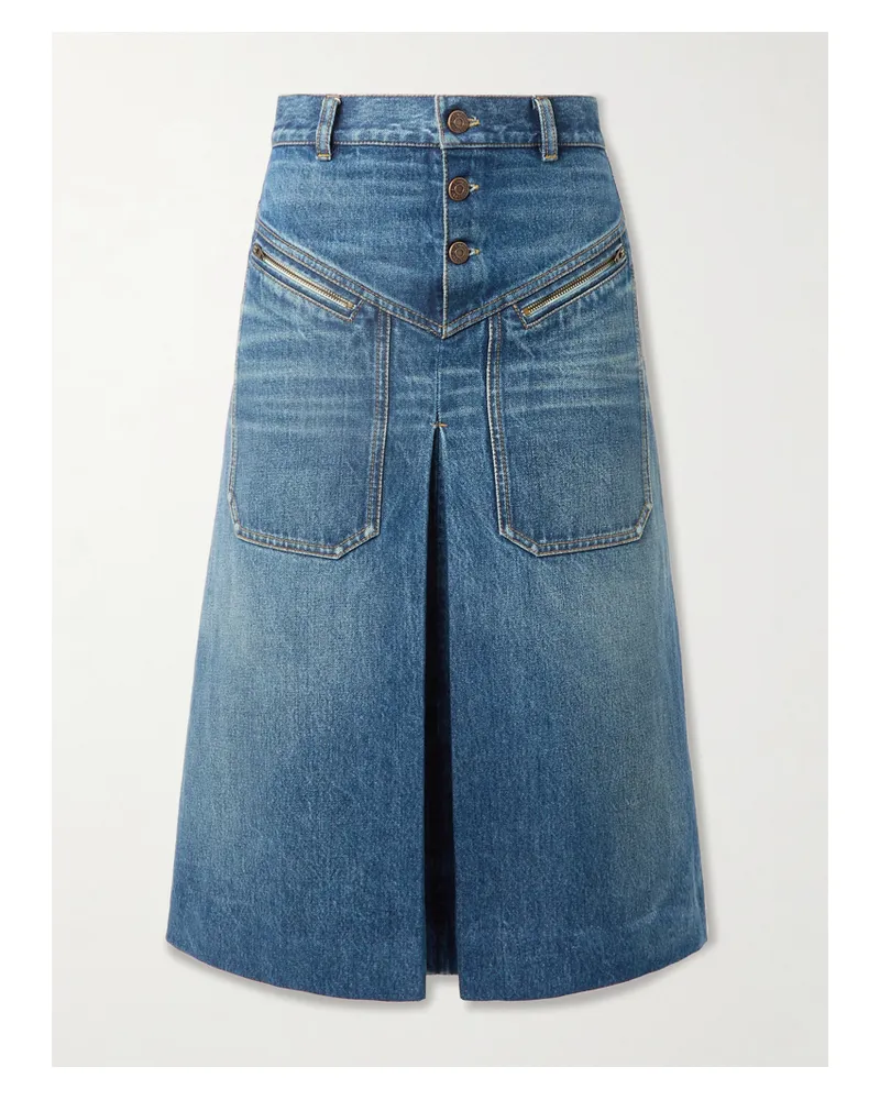 Chloé Midi-jeansrock Mit Kellerfalte - Blau Blau