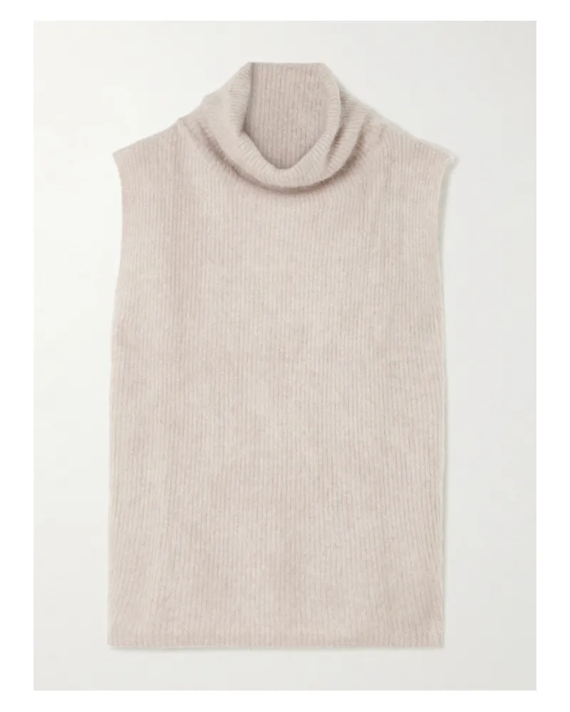 Lisa Yang Aisla Ribbed Bruched-cashmere Turtleneck Sweater Vest - Neutrals Neutrals