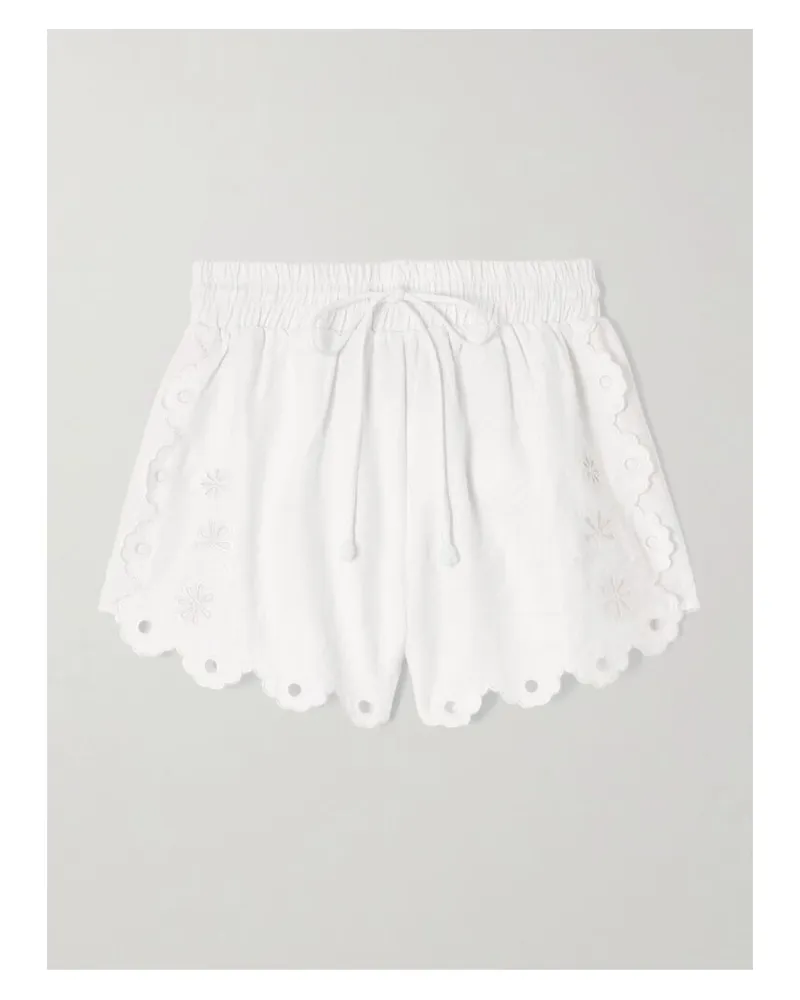 FARM Rio Flowers Richelieu Shorts Aus Leinen Mit Lochstickerei Und Wellenkanten - Wollweiß Wollweiß