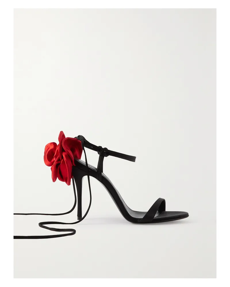 Magda Butrym Appliquéd Lace-up Satin Sandals - Black Black