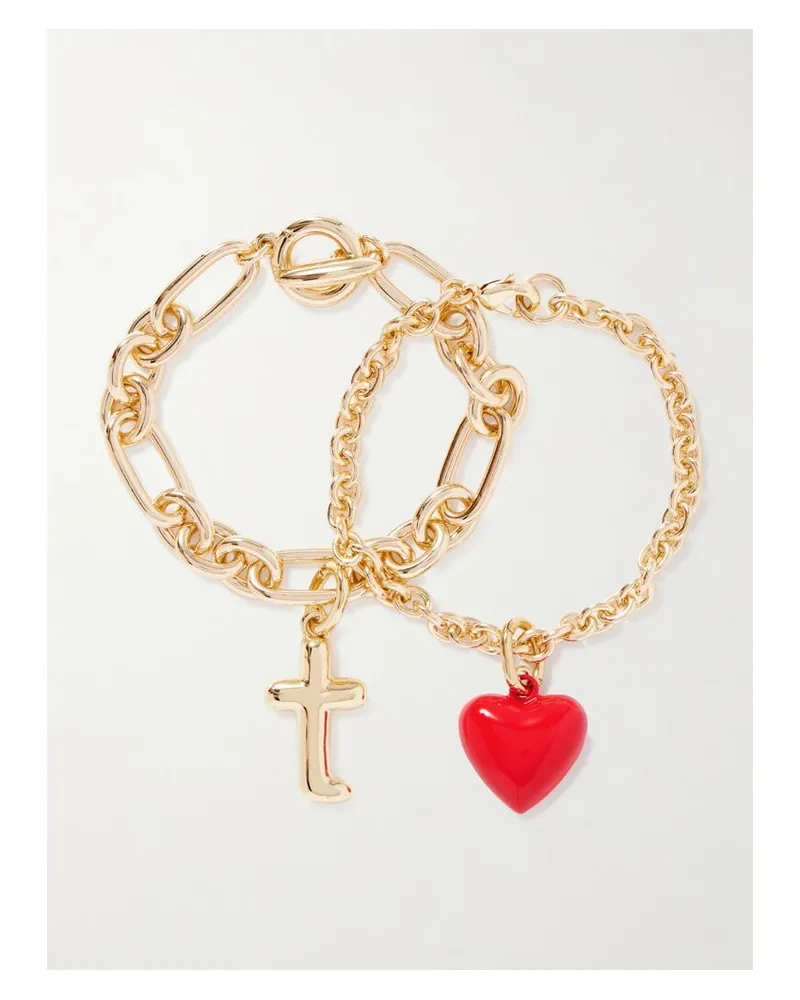 Roxanne Assoulin The Happy Heart Initial Set Aus Zwei Goldfarbenen Armbändern Mit Emaille Gold