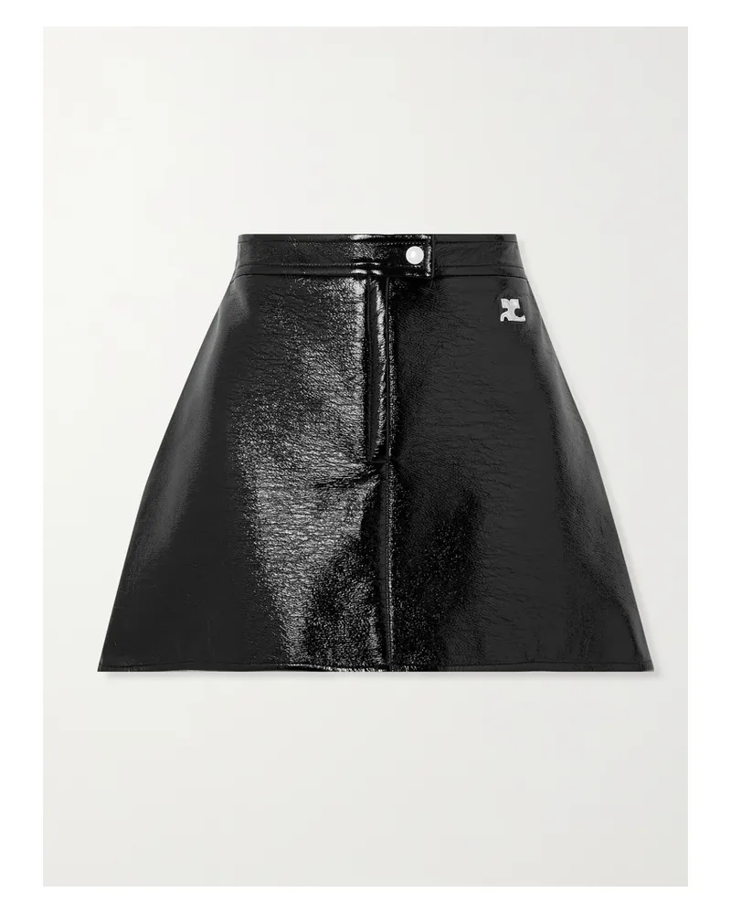 Courrèges Reedition Appliquéd Coated Cotton-blend Mini Skirt - Black Black