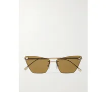 Rimless Cat-eye Crystal-embellished Rose Gold-tone Sunglasses