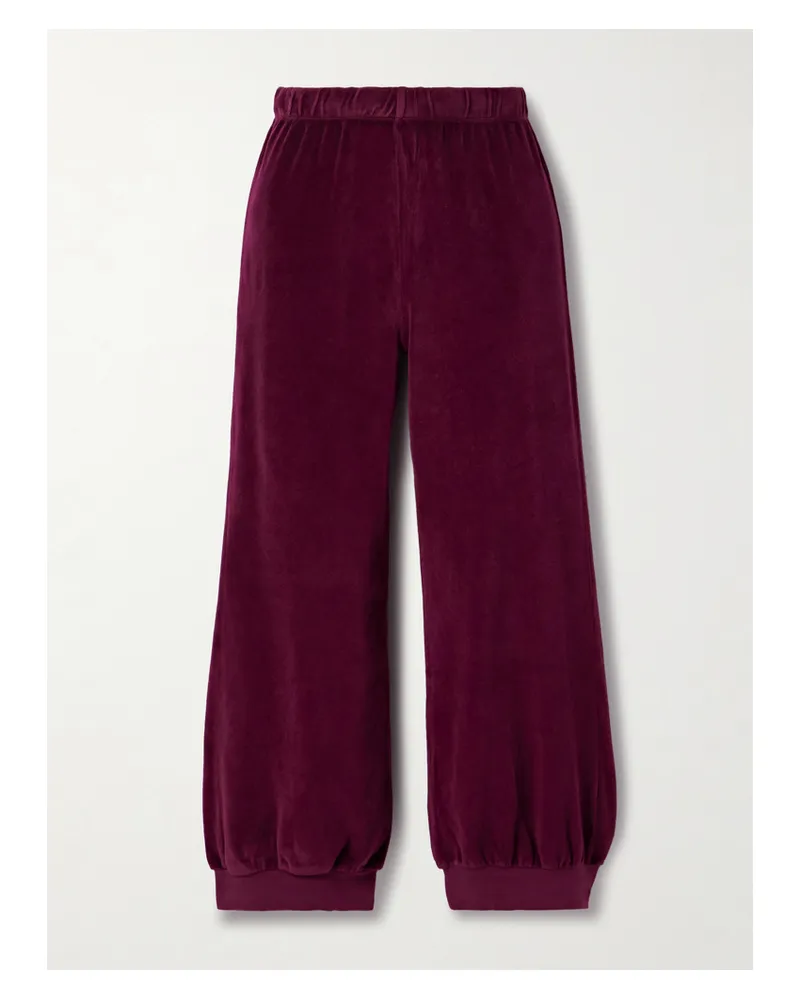 Suzie Kondi Tosk Cropped Cotton-blend Velour Track Pants - Burgundy Burgundy
