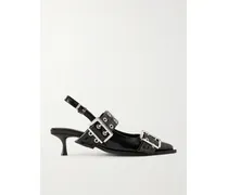 Feminine Buckle Vegan Slingback Pumps - Black