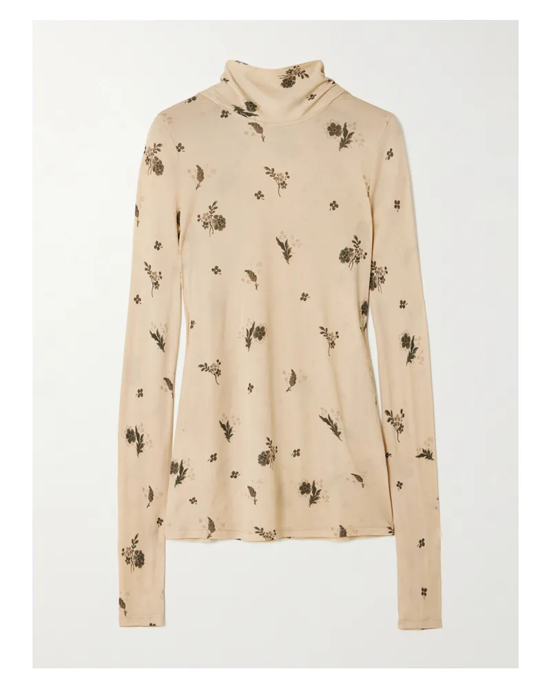 Totême Tie-detailed Draped Floral-print Jersey Top - Neutrals Neutrals
