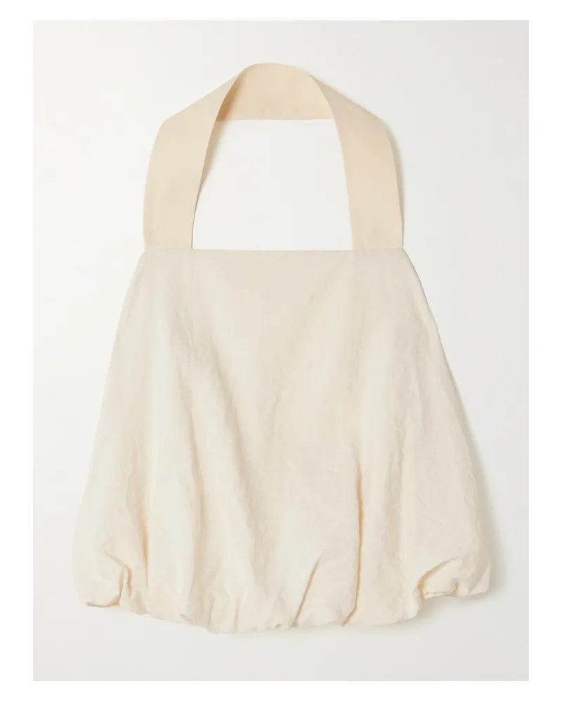 St. Agni Cloud Twisted Crinkled Silk-blend Halterneck Top - Off-white Off-white