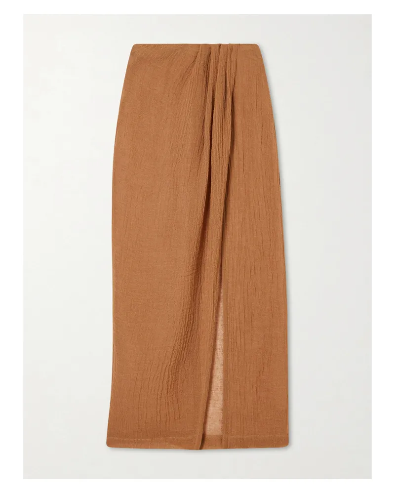 Lisa Marie Fernandez Pleated Crinkled Linen-blend Gauze Pareo - Brown Brown